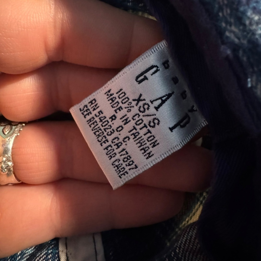 Baby Gap VTG 90s Blue Plaid Cotton Bucket Hat XS/S Navy Trim Flannel Style - Picture 11 of 11